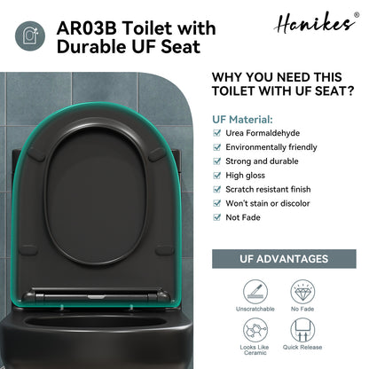 1-Piece 1.1/1.6 GPF Dual Flush Compact Round Toilet in Black Soft Close Seat Included