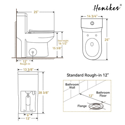 1-Piece 1.1/1.6 GPF Dual Flush Compact Round Toilet in Biscuit Soft Close Seat Included