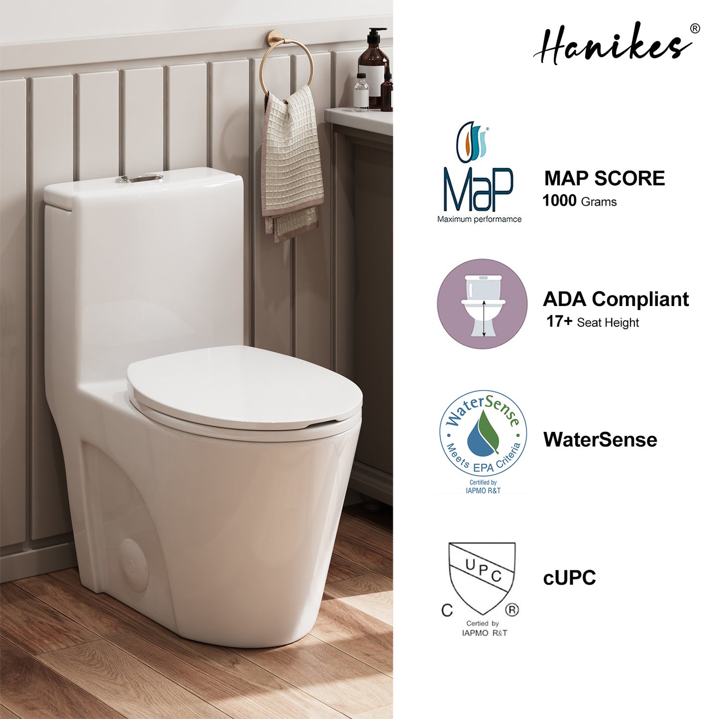 1-Piece 1.1/1.6 GPF Dual Flush Elongated High Efficiency WaterSense Toilet in Glossy White, Seat Included