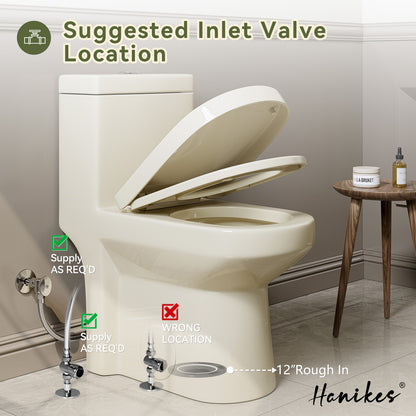 1-Piece 1.1/1.6 GPF Dual Flush Compact Round Toilet in Biscuit Soft Close Seat Included