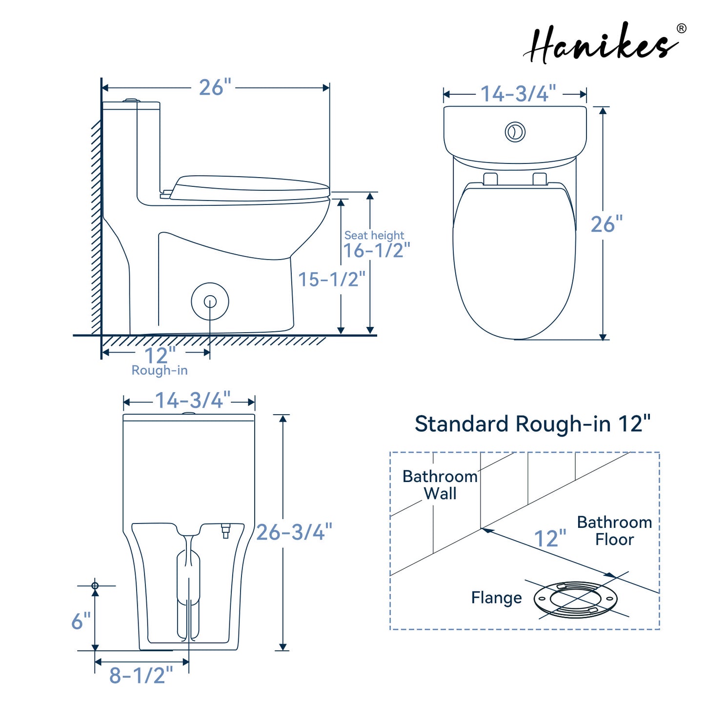 1-Piece 1.1/1.6 GPF Dual Flush Compact Elongated WaterSense Toilet in White Soft Close Seat Included