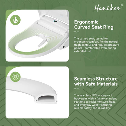 Electric Heated Bidet Seat for Round Toilet with soft close Lid in. White