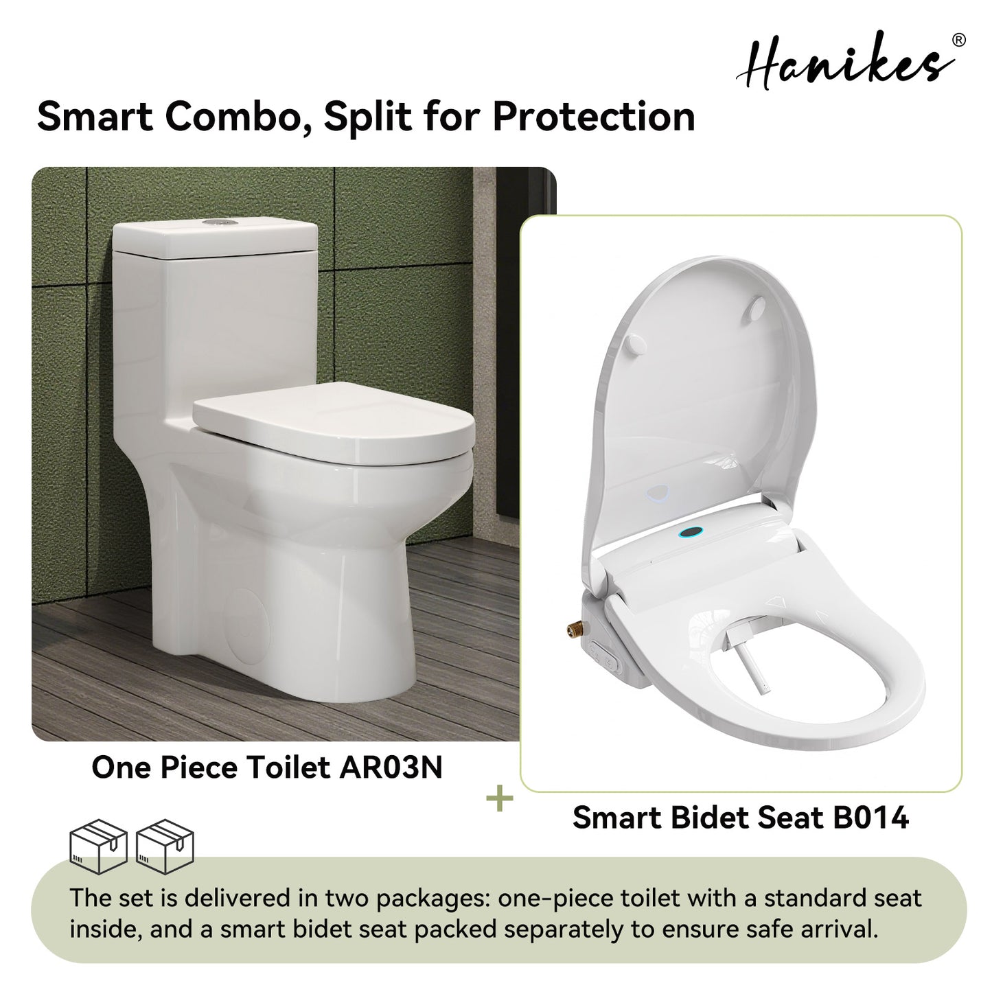 Smart Bidet Toilet Combo 1.1/1.6 GPF Round Toilet in White with Heated Seat, Front/Rear Wash, Dryer and Deodorizer