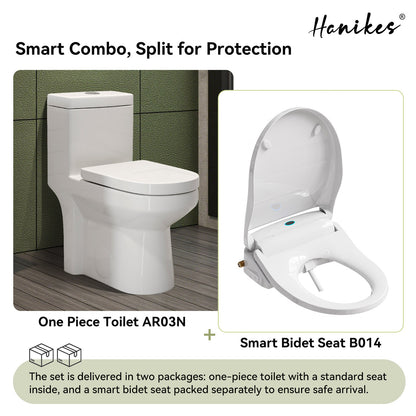 Smart Bidet Toilet Combo 1.1/1.6 GPF Round Toilet in White with Heated Seat, Front/Rear Wash, Dryer and Deodorizer