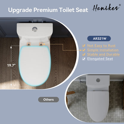1-Piece 1.1/1.6 GPF Dual Flush Compact Elongated WaterSense Toilet in White Soft Close Seat Included