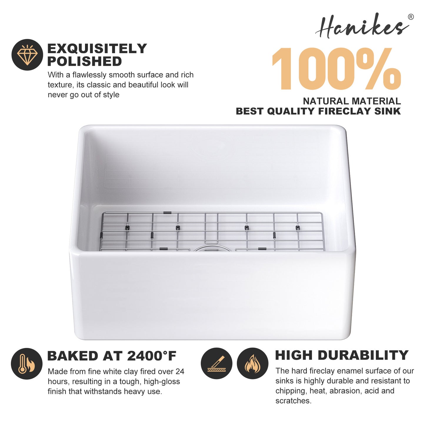 Farmhouse Apron-Front Fireclay 24 in. Single Bowl Workstation Kitchen Sink with Bottom Grid and Strainer in White