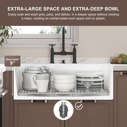 White Fireclay 30 in. x 20 in. Farmhouse Apron Front Single Bowl Kitchen Sink with Bottom Grid and Strainer