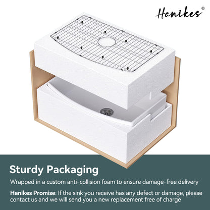 Fireclay 33 in. Farmhouse Apron Front Single Bowl Kitchen Sink Workstation Curved White with Bottom Grid and Strainer