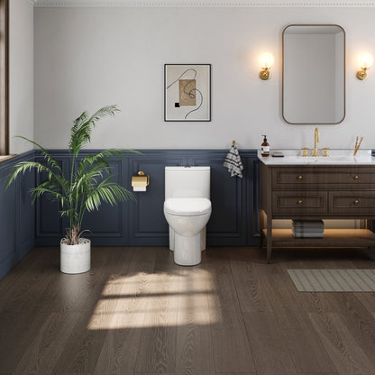 1-Piece 1.1/1.6 GPF Dual Flush Compact Elongated WaterSense Toilet in White Soft Close Seat Included