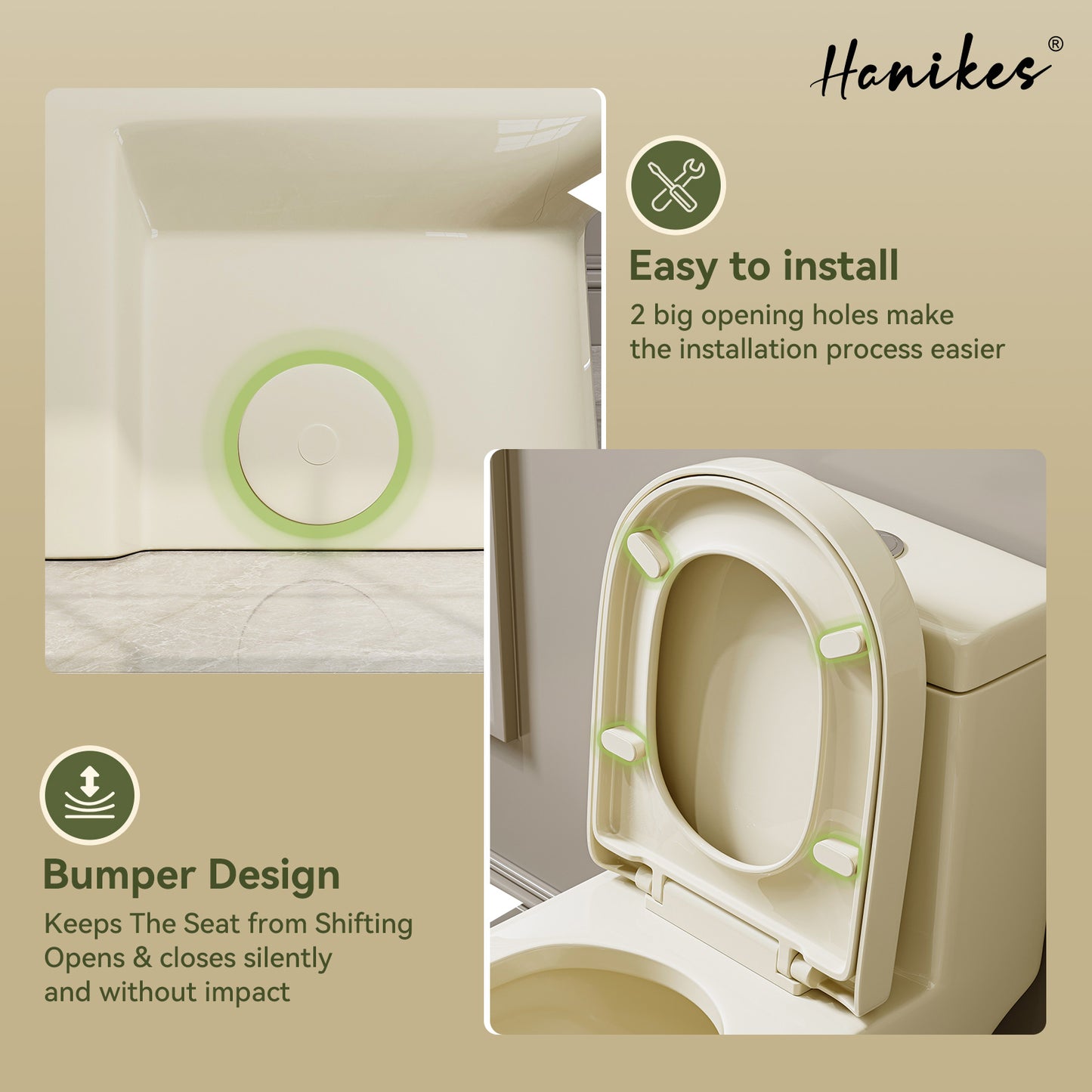 1-Piece 1.1/1.6 GPF Dual Flush Compact Round Toilet in Biscuit Soft Close Seat Included