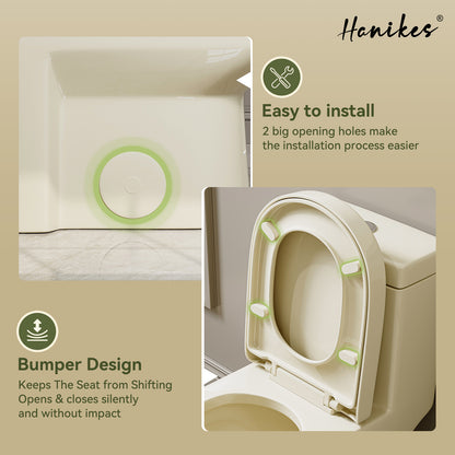 1-Piece 1.1/1.6 GPF Dual Flush Compact Round Toilet in Biscuit Soft Close Seat Included