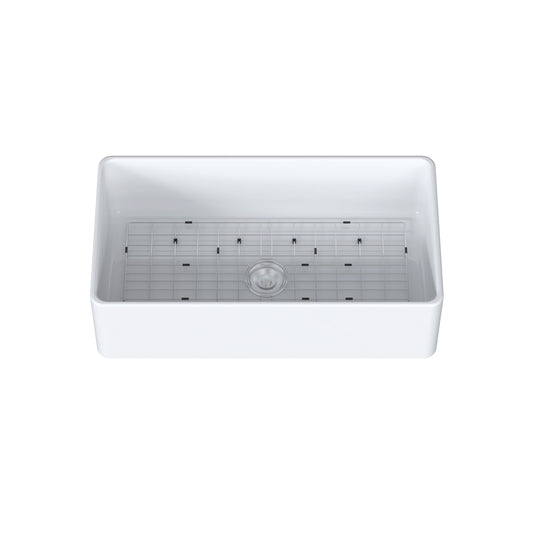 Farmhouse Apron-Front Fireclay 30 in. Single Bowl Workstation Kitchen Sink with Bottom Grid and Strainer in White