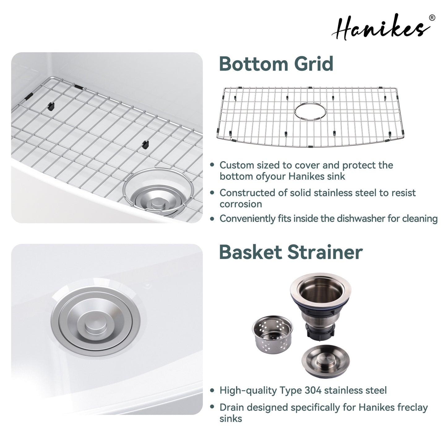 Fireclay 33 in. Farmhouse Apron Front Single Bowl Kitchen Sink Workstation Curved White with Bottom Grid and Strainer
