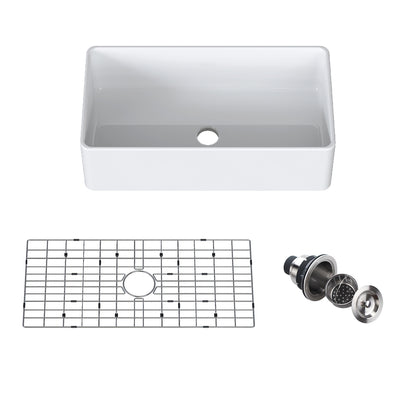 Farmhouse Apron-Front Fireclay 30 in. Single Bowl Workstation Kitchen Sink with Bottom Grid and Strainer in White