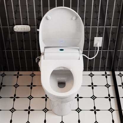 Electric Heated Bidet Seat for Round Toilet with soft close Lid in. White