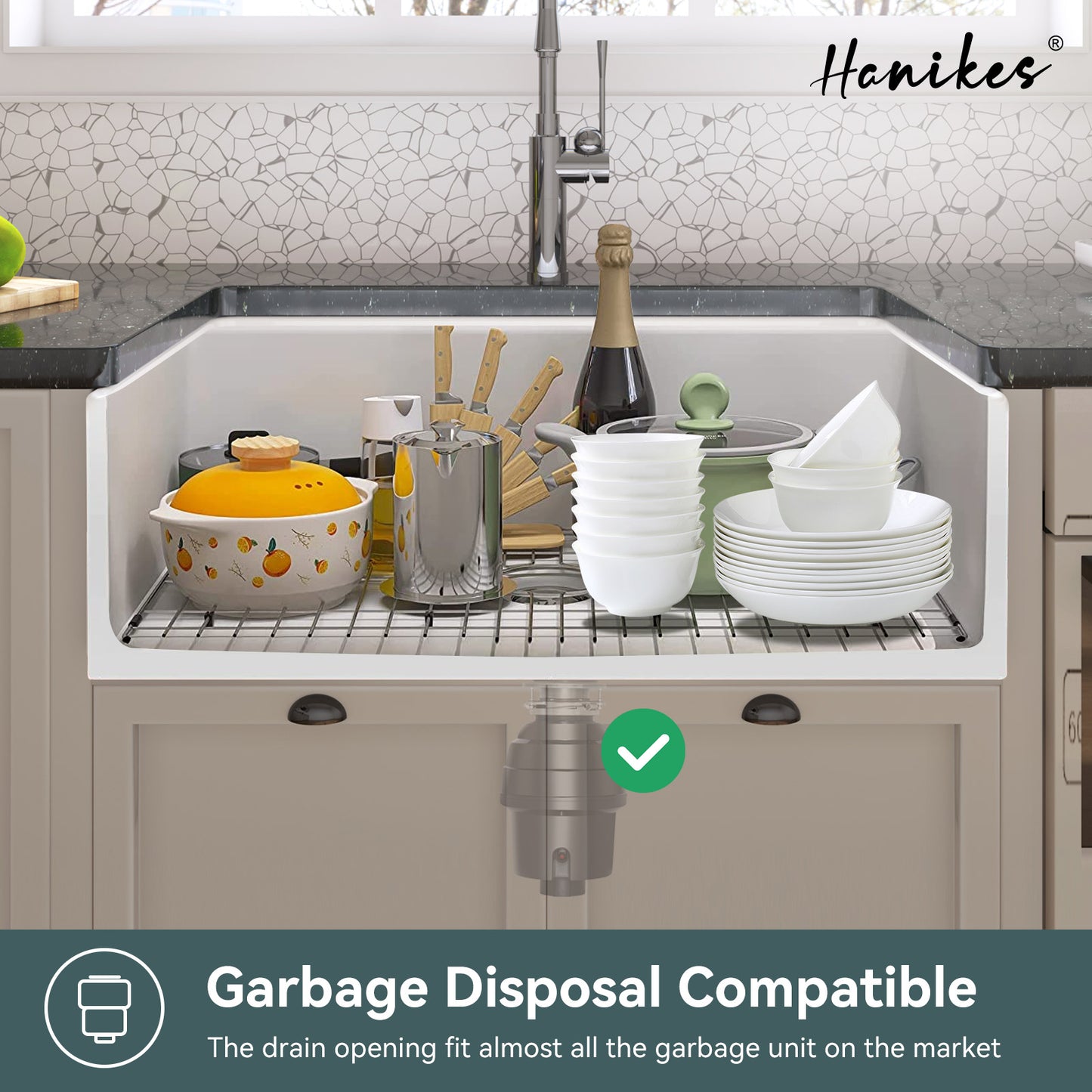 Fireclay 33 in. Farmhouse Apron Front Single Bowl Kitchen Sink Workstation Curved White with Bottom Grid and Strainer