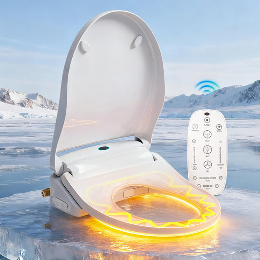 Electric Heated Bidet Seat for Round Toilet with soft close Lid in. White
