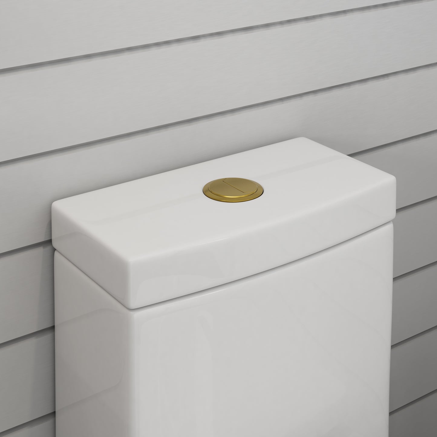 One-Piece 1.1/1.6 GPF Dual Flush Round Toilet in White, Seat Included, with Brushed Gold Button