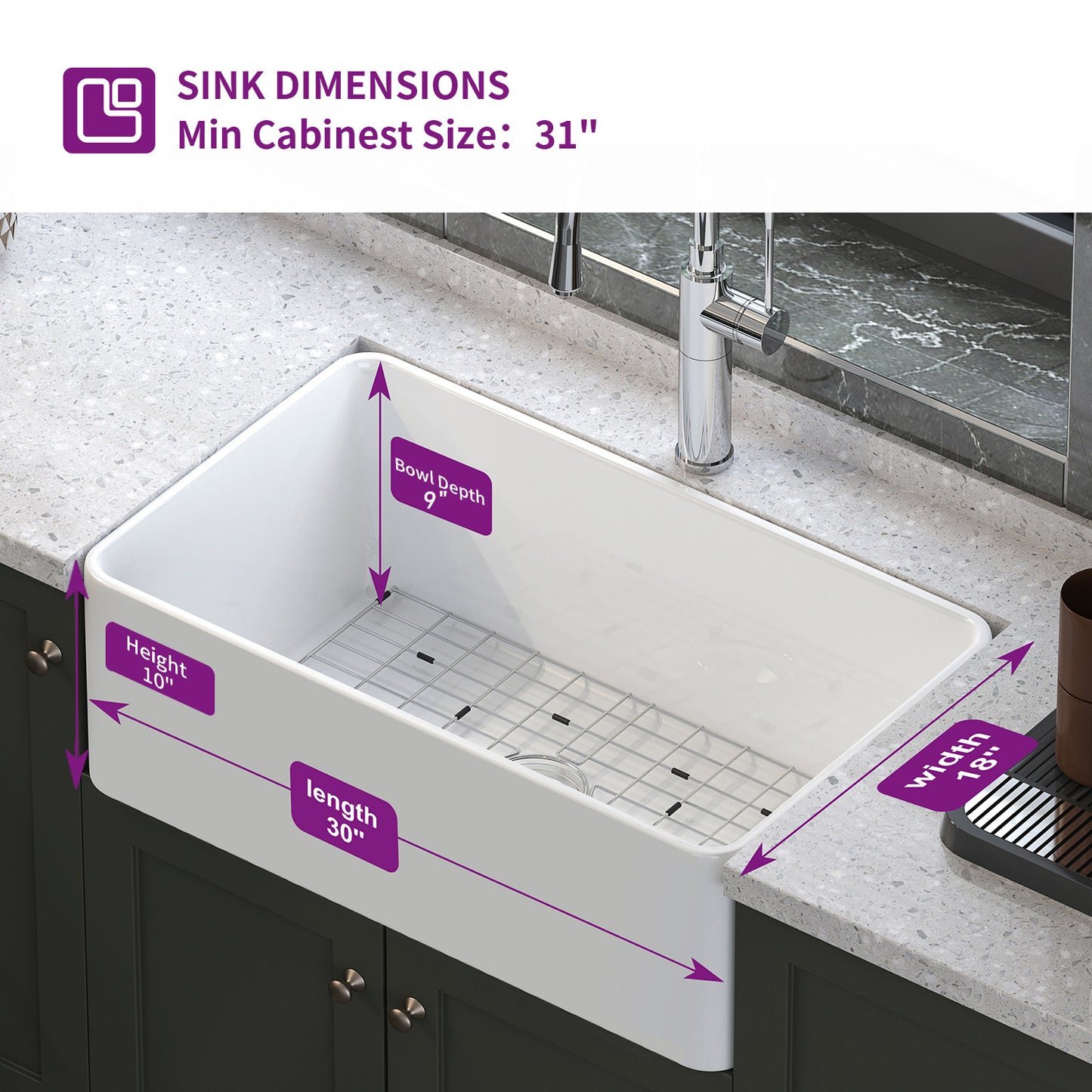 Farmhouse Apron-Front Fireclay 30 in. Single Bowl Workstation Kitchen Sink with Bottom Grid and Strainer in White